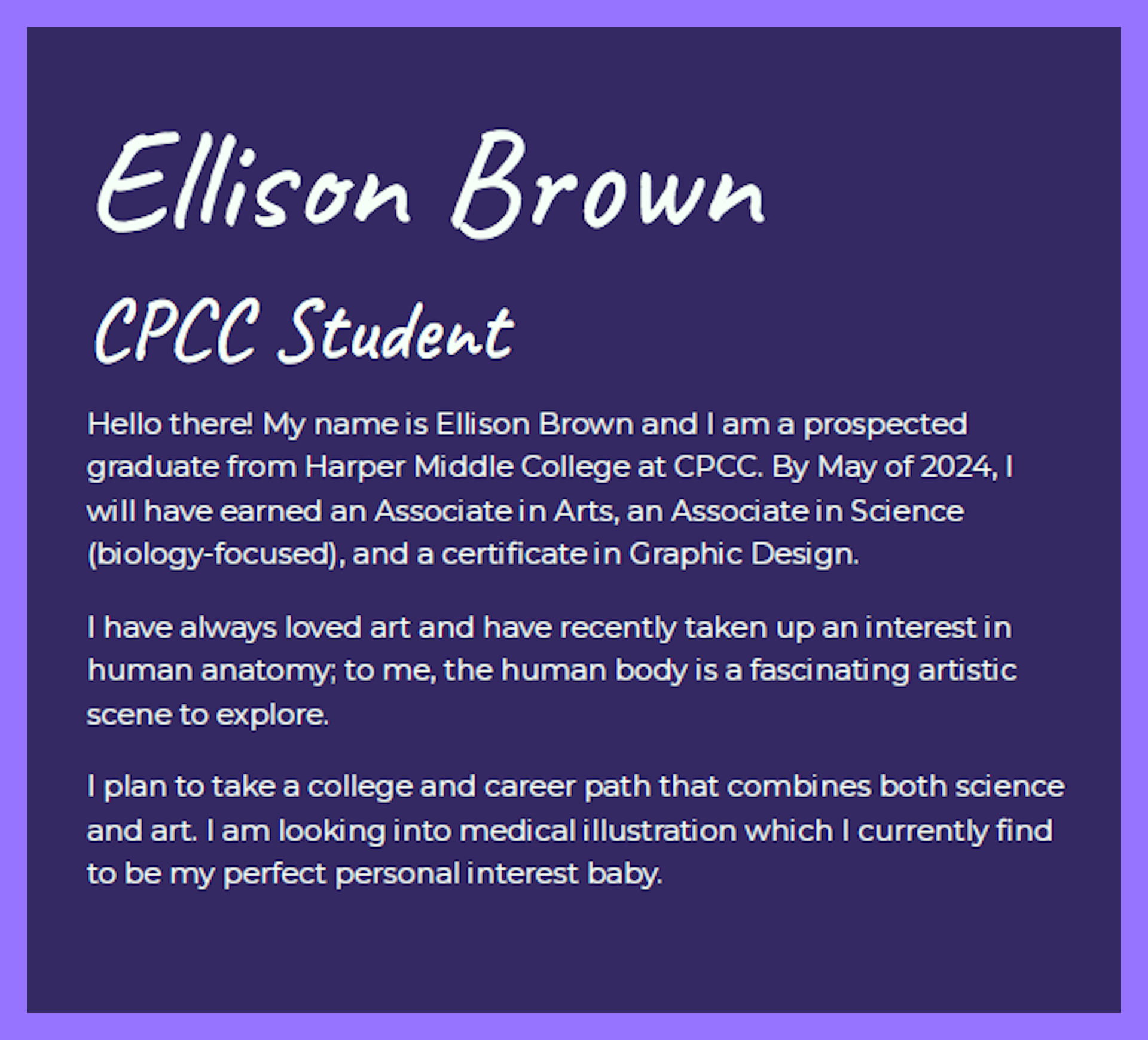 Image of the About Page of Ellison Brown's Profile